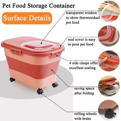 Pet food storage barrel, large capacity, foldable, sealed, moisture-proof and insect-proof barrel for cat and dog food, flip-top storage barrel for food